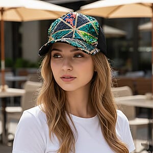 Tamsy Black with Multi 2pcs Set Sequin Cap (22.83 In)