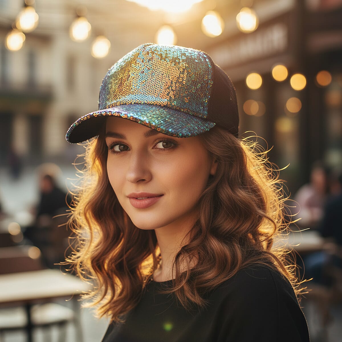 Tamsy Black 2pcs Set Sequin Cap (22.83 In) image number 3