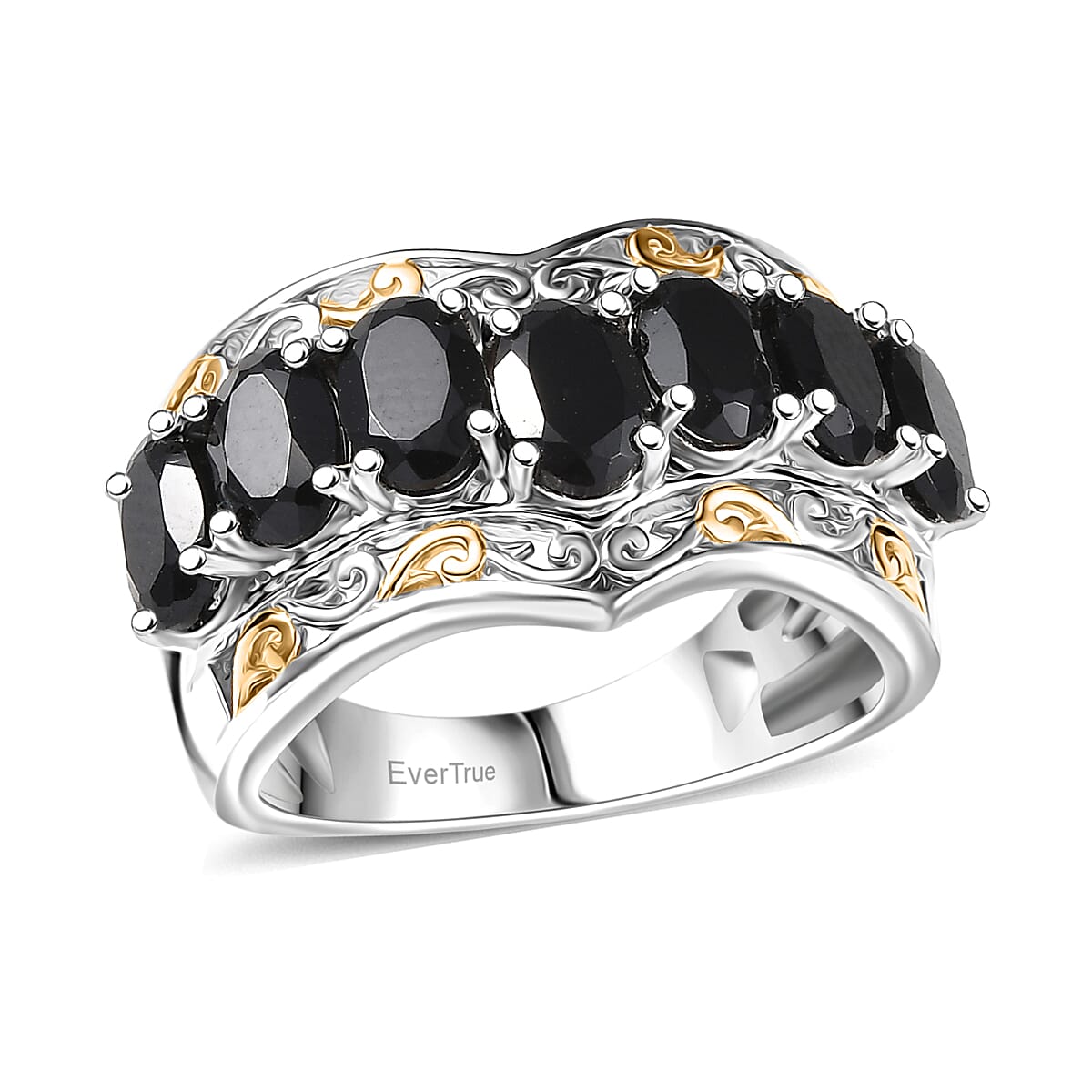 EverTrue Thai Black Spinel 4.25 ctw Ring in 18K YG Plated and Platinum Bond (Size 10.0) image number 0