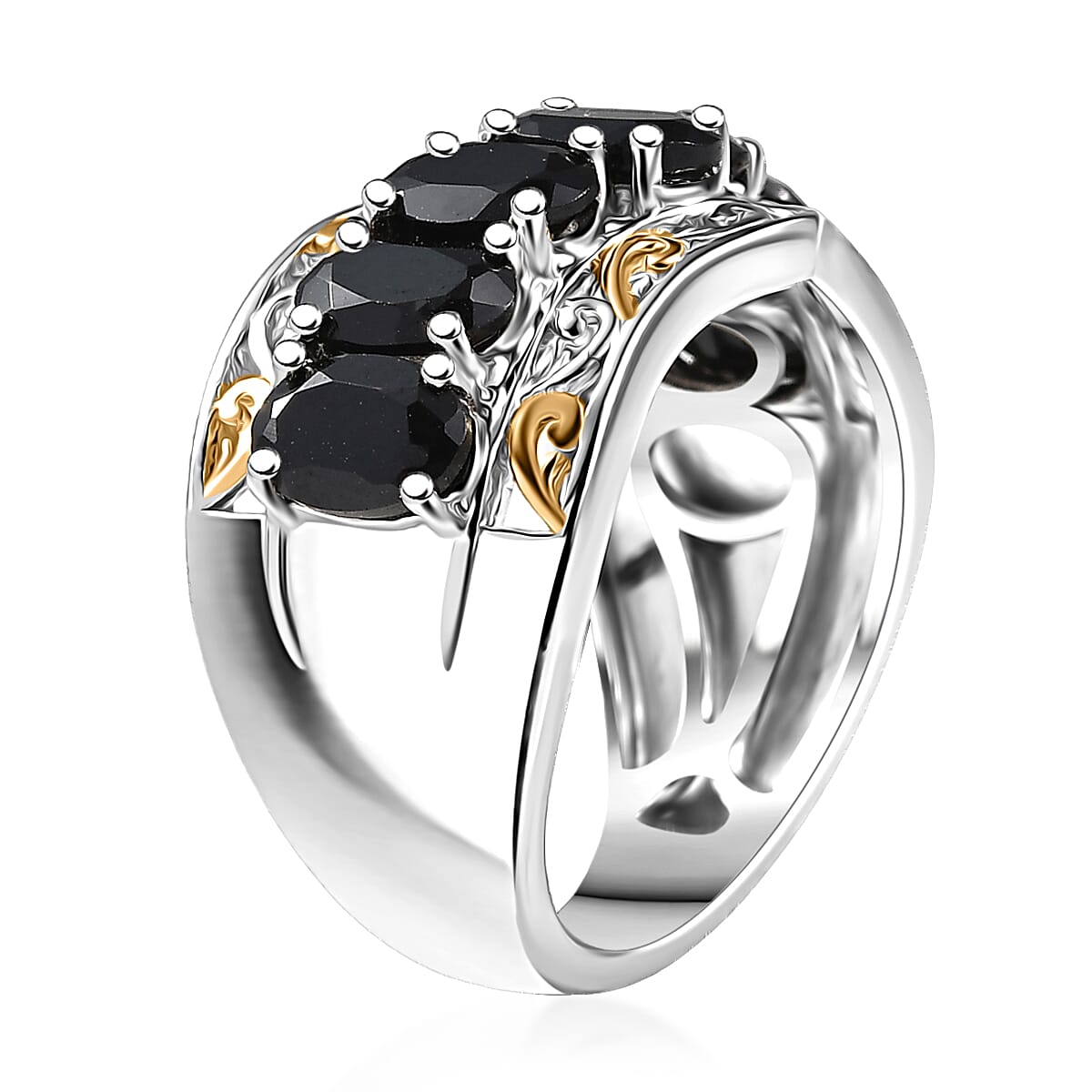 EverTrue Thai Black Spinel 4.25 ctw Ring in 18K YG Plated and Platinum Bond (Size 10.0) image number 3