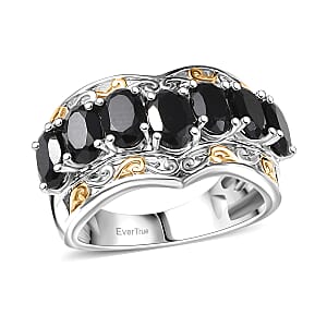 EverTrue Thai Black Spinel 4.25 ctw Ring in 18K YG Plated and Platinum Bond (Size 5.0)