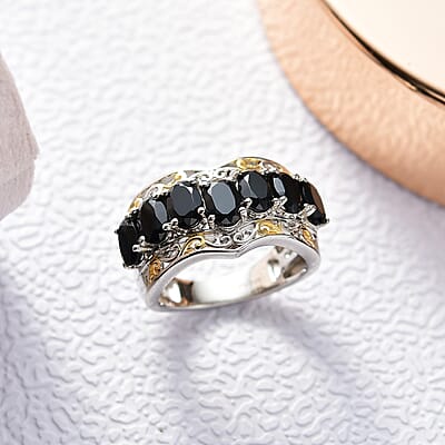 EverTrue Thai Black Spinel 4.25 ctw Ring in 18K YG Plated and Platinum Bond (Size 5.0)
