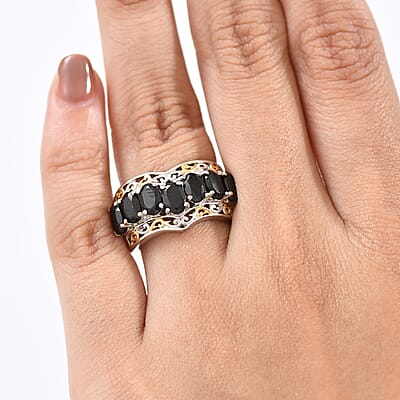 EverTrue Thai Black Spinel 4.25 ctw Ring in 18K YG Plated and Platinum Bond (Size 5.0)
