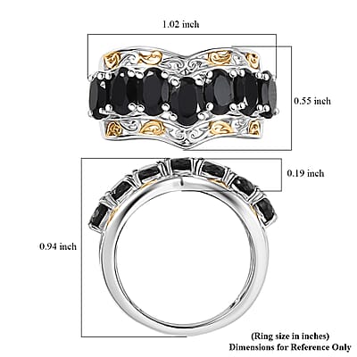 EverTrue Thai Black Spinel 4.25 ctw Ring in 18K YG Plated and Platinum Bond (Size 5.0)