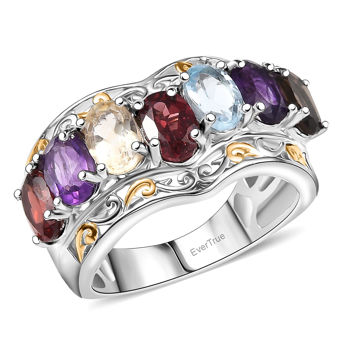 EverTrue Multi Gemstone 3.25 ctw Ring 18K YG Plated and Platinum Bond (Size 10.0) image number 0