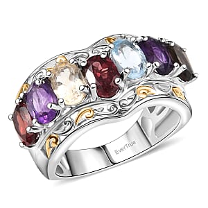 EverTrue Multi Gemstone 3.25 ctw Ring 18K YG Plated and Platinum Bond (Size 10.0)