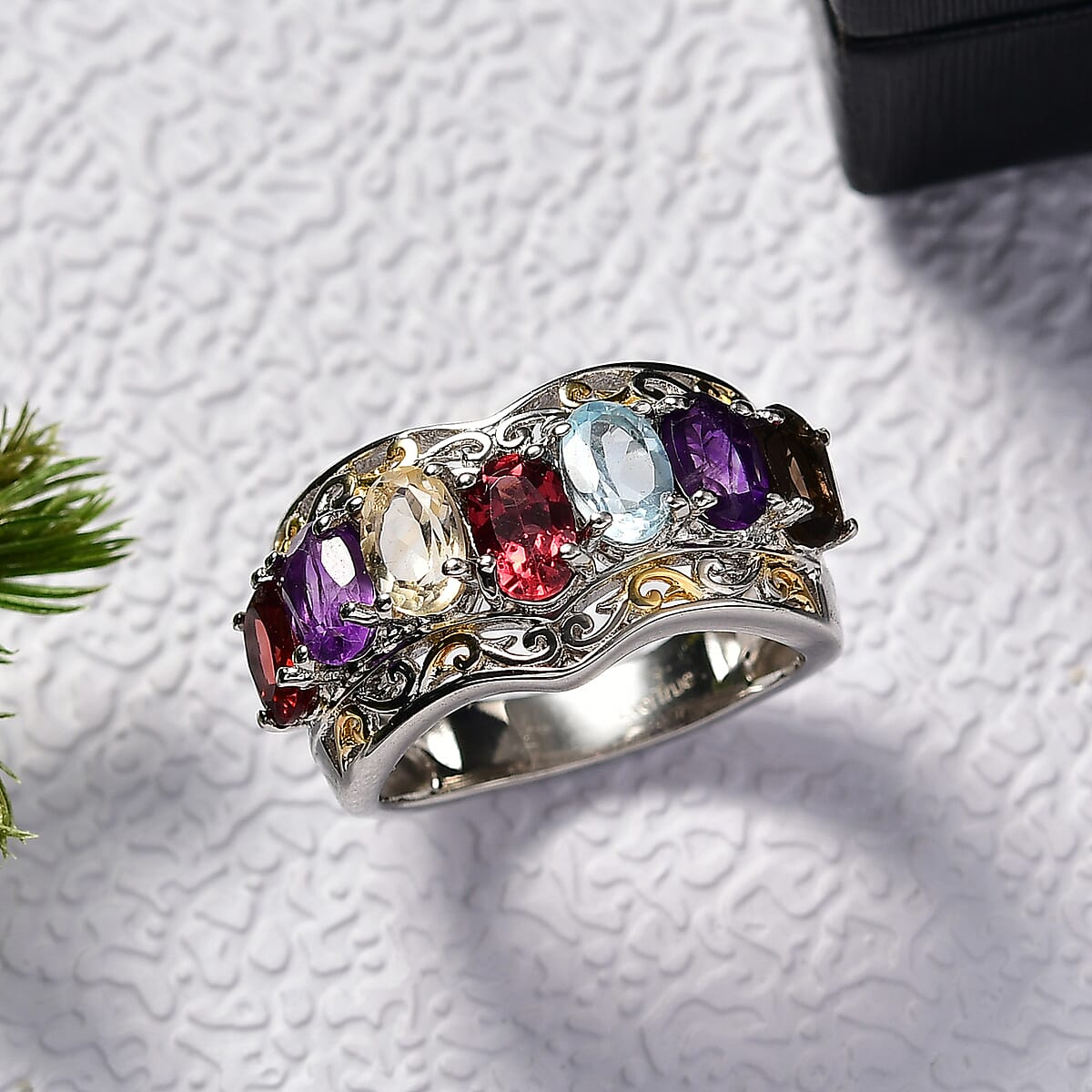 EverTrue Multi Gemstone 3.25 ctw Ring 18K YG Plated and Platinum Bond (Size 10.0) image number 1
