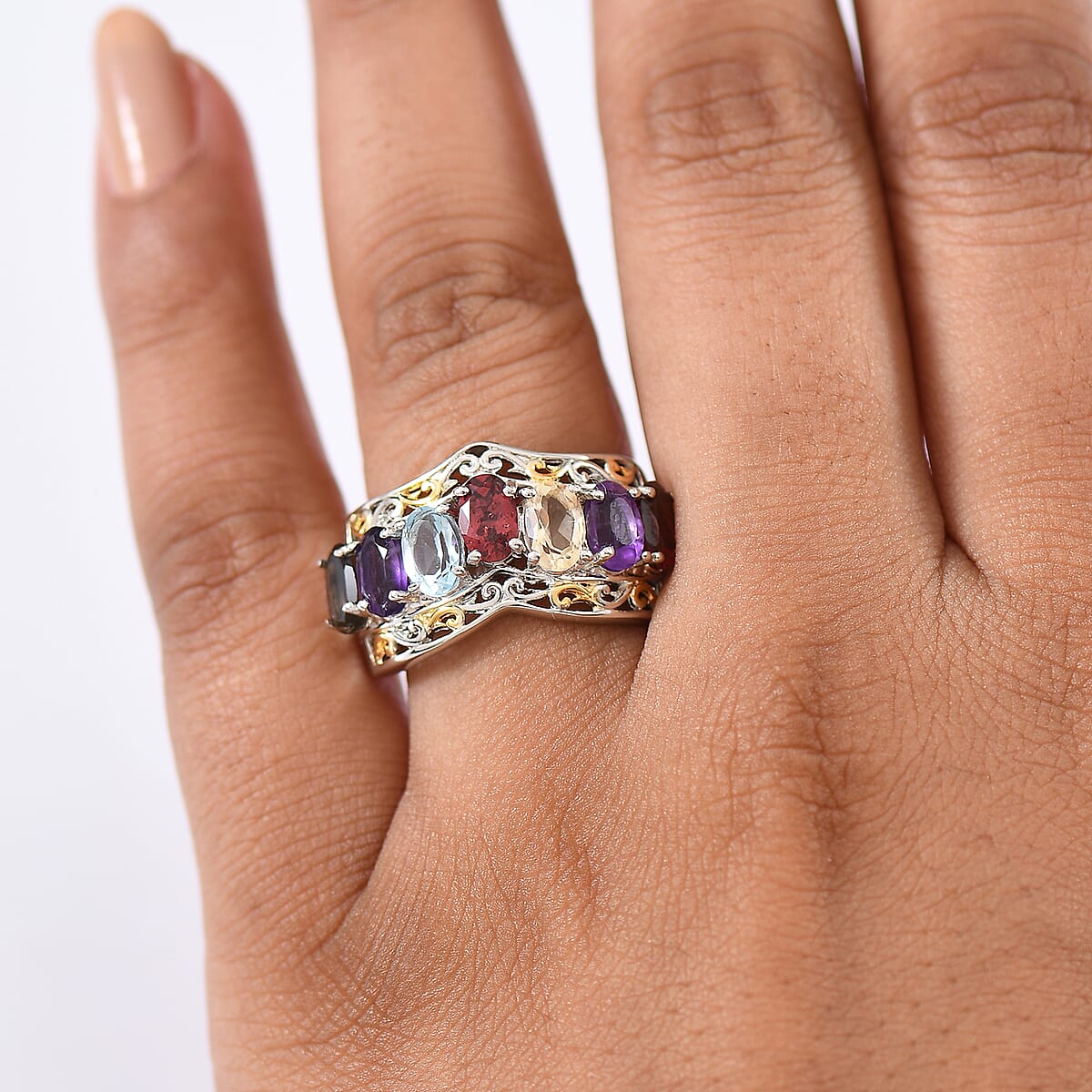 EverTrue Multi Gemstone 3.25 ctw Ring 18K YG Plated and Platinum Bond (Size 10.0) image number 2