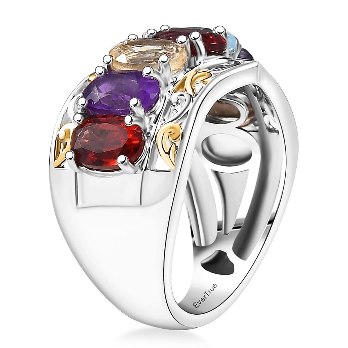 EverTrue Multi Gemstone 3.25 ctw Ring 18K YG Plated and Platinum Bond (Size 10.0) image number 3