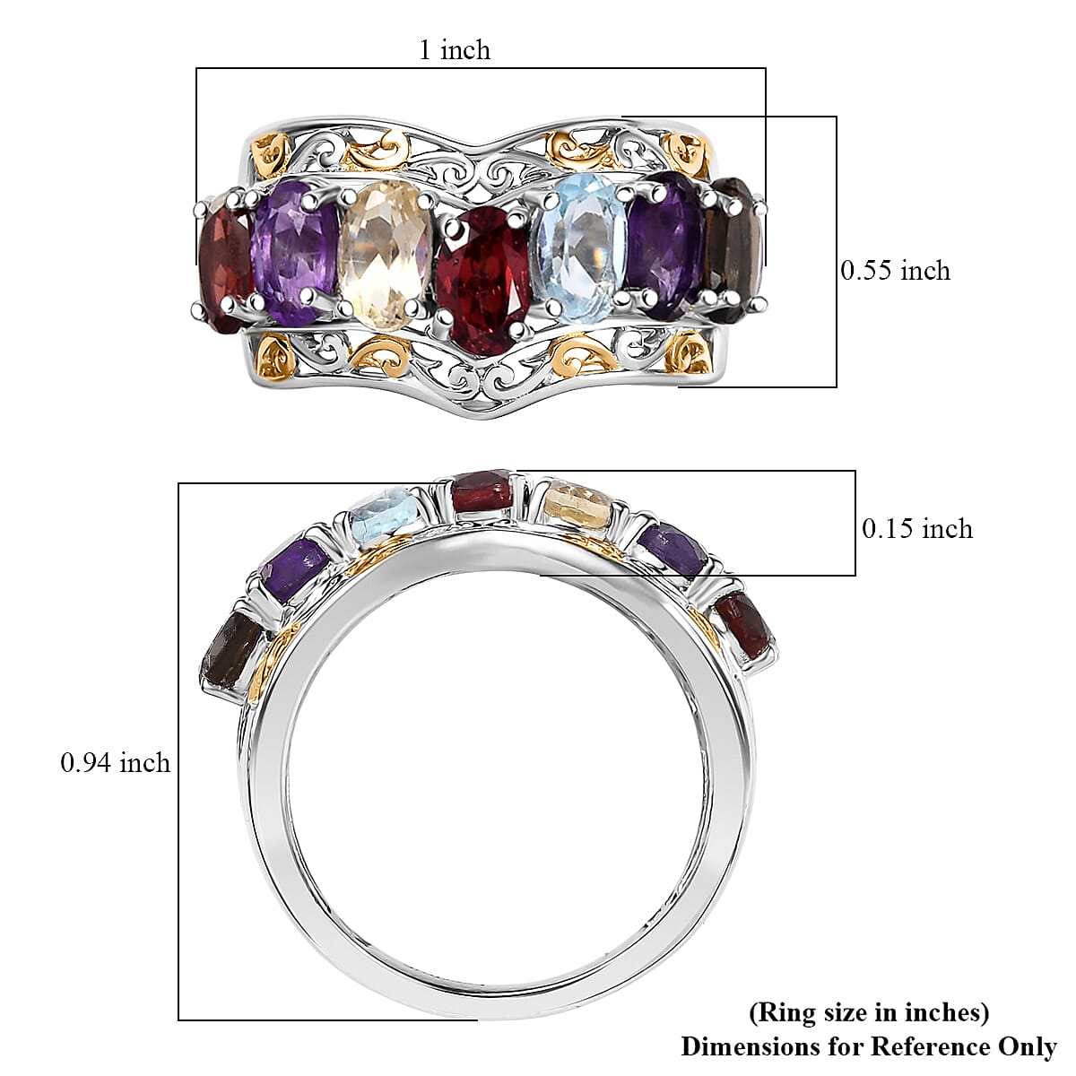 EverTrue Multi Gemstone 3.25 ctw Ring 18K YG Plated and Platinum Bond (Size 10.0) image number 5