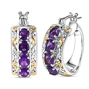 EverTrue African Amethyst 2.60 ctw Hoop Earrings in 18K YG Plated and Platinum Bond