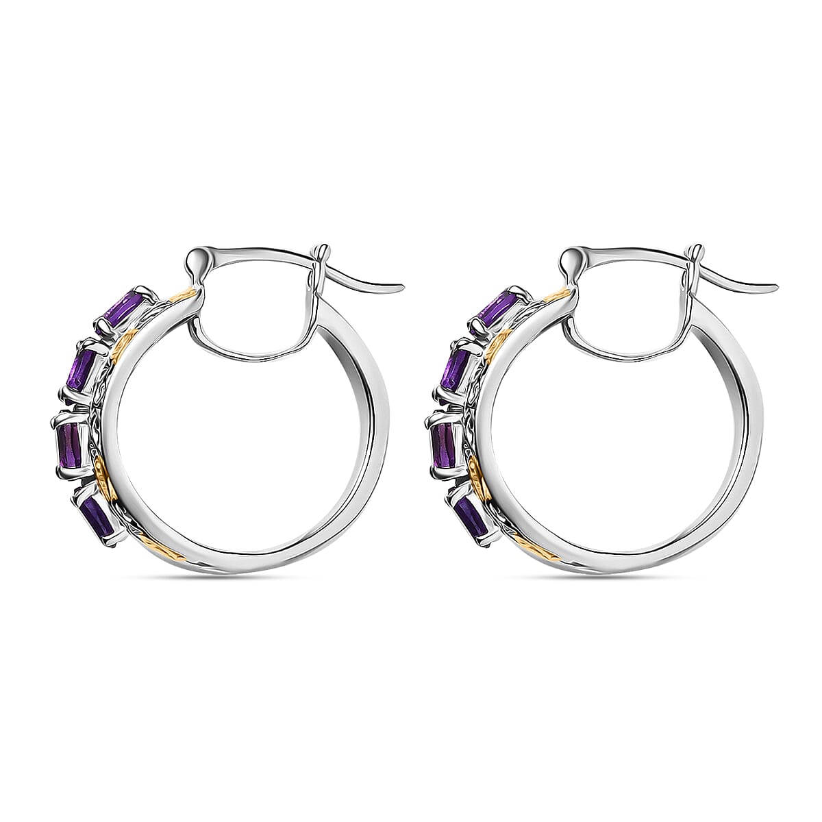 EverTrue African Amethyst 2.60 ctw Hoop Earrings in 18K YG Plated and Platinum Bond