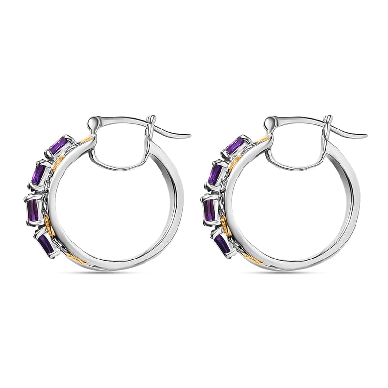 EverTrue African Amethyst 2.60 ctw Hoop Earrings in 18K YG Plated and Platinum Bond