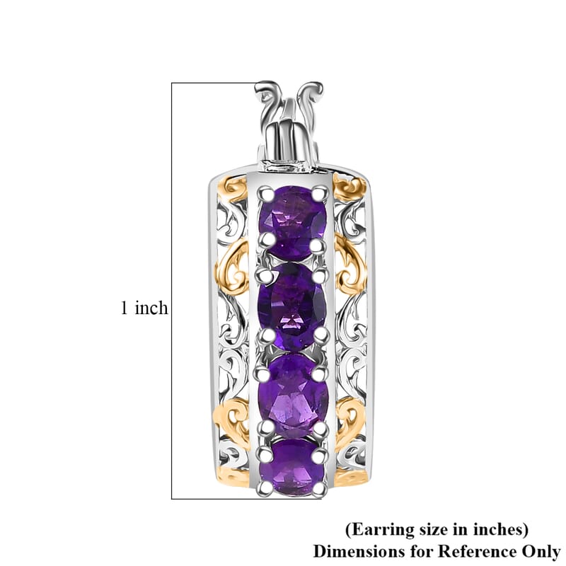 EverTrue African Amethyst 2.60 ctw Hoop Earrings in 18K YG Plated and Platinum Bond