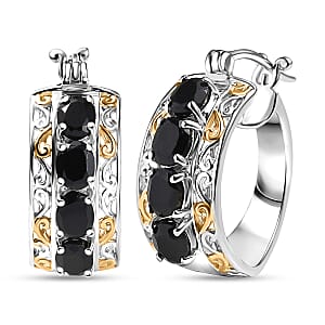 EverTrue Thai Black Spinel 3.85 ctw Hoop Earrings in 18K YG Plated and Platinum Bond