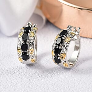 EverTrue Thai Black Spinel 3.85 ctw Hoop Earrings in 18K YG Plated and Platinum Bond