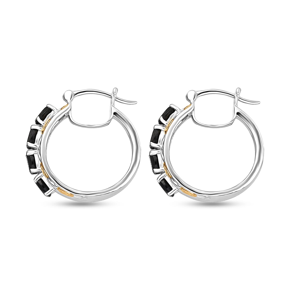 EverTrue Thai Black Spinel 3.85 ctw Hoop Earrings in 18K YG Plated and Platinum Bond image number 3