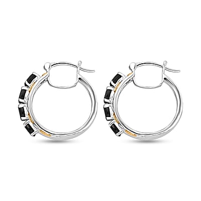 EverTrue Thai Black Spinel 3.85 ctw Hoop Earrings in 18K YG Plated and Platinum Bond