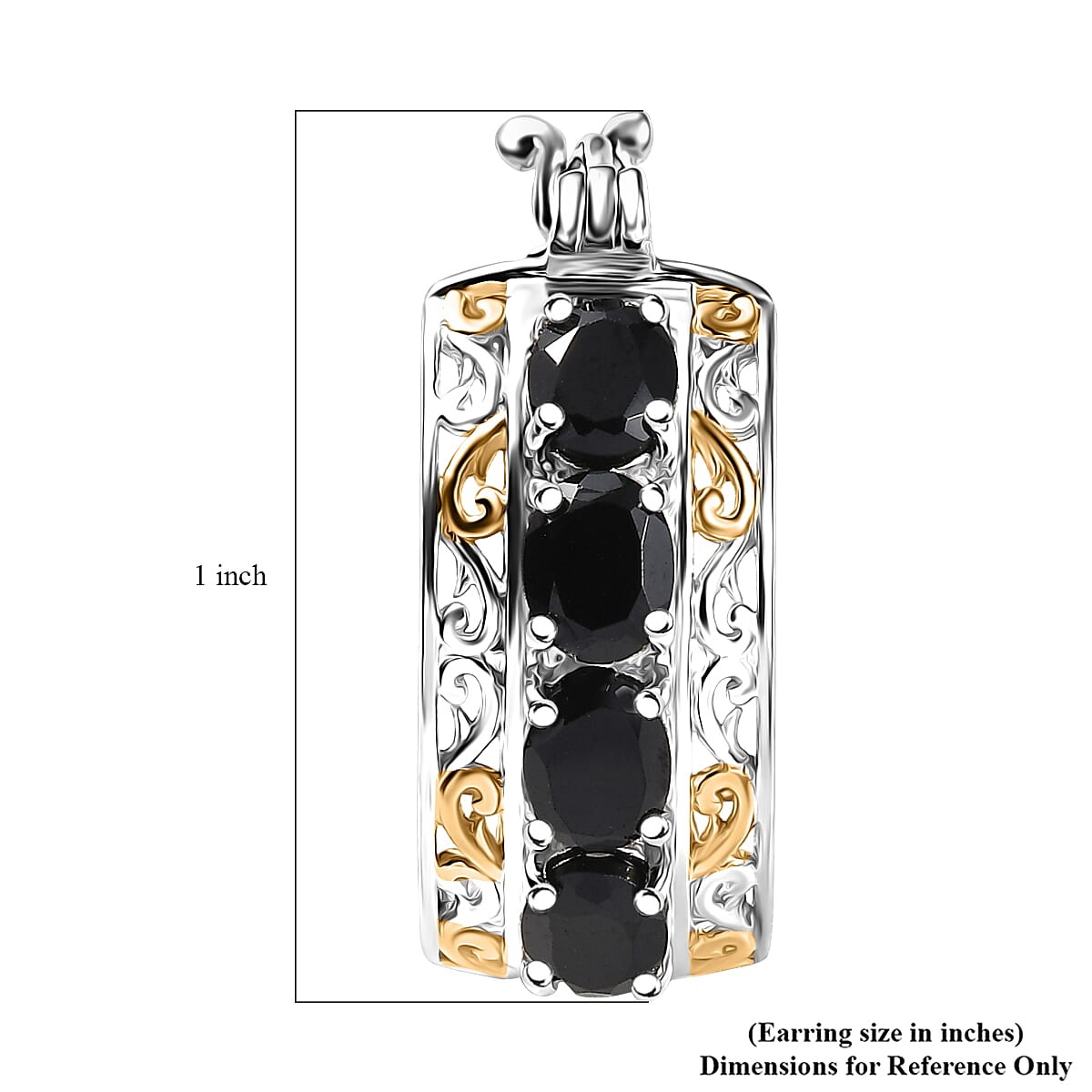 EverTrue Thai Black Spinel 3.85 ctw Hoop Earrings in 18K YG Plated and Platinum Bond image number 4