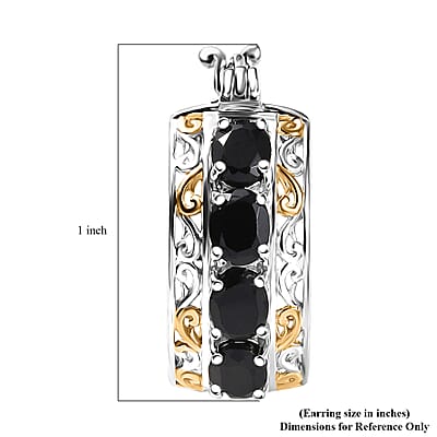 EverTrue Thai Black Spinel 3.85 ctw Hoop Earrings in 18K YG Plated and Platinum Bond