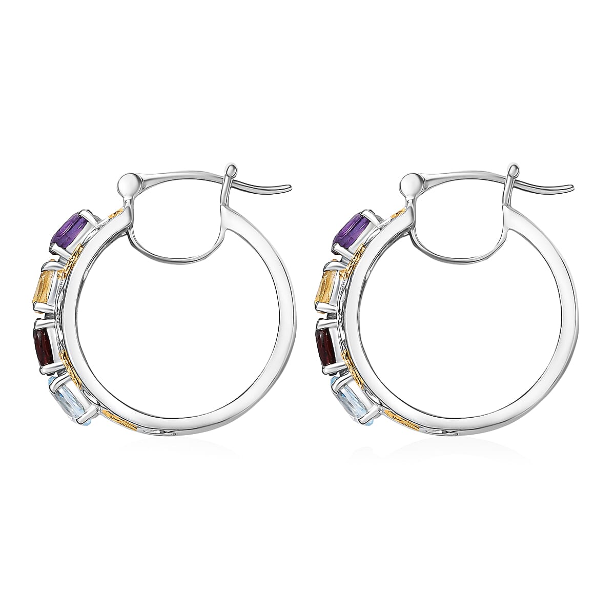 EverTrue Multi Gemstone 3.20 ctw Hoop Earrings in 18K YG Plated and Platinum Bond image number 4