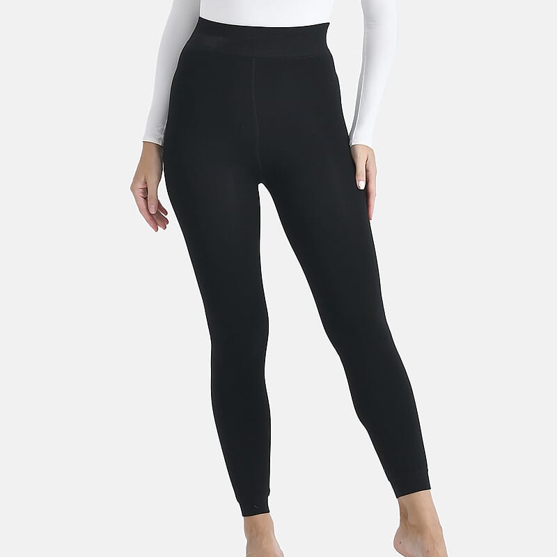 Tamsy Black Fur Lined Thermal Knit Leggings - Medium