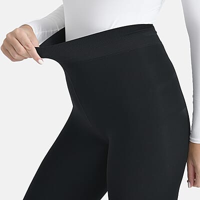 Tamsy Black Fur Lined Thermal Knit Leggings - Medium