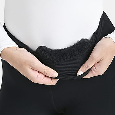 Tamsy Black Fur Lined Thermal Knit Leggings - Medium
