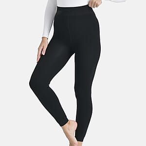 Tamsy Black Fur Lined Thermal Knit Leggings - XLarge