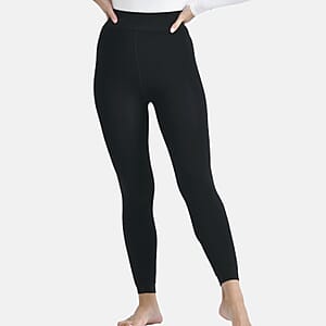 Tamsy Black Fur Lined Thermal Knit Leggings - XLarge