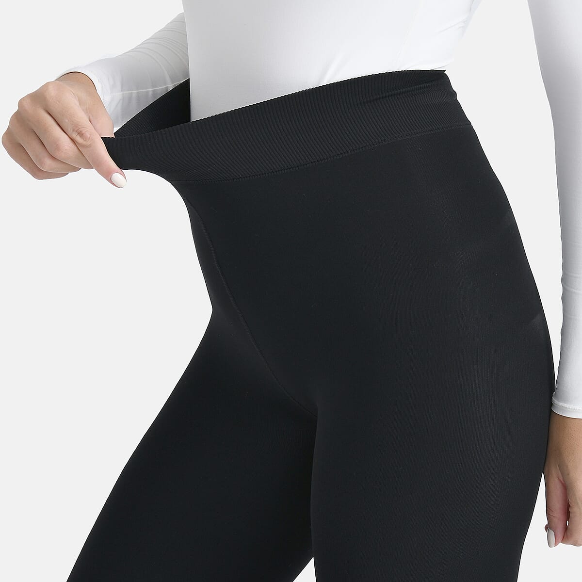 Tamsy Black Fur Lined Thermal Knit Leggings - XLarge image number 4