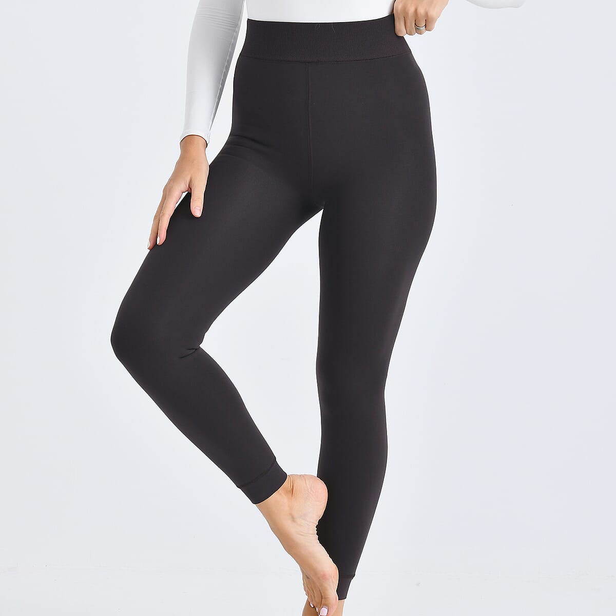 Tamsy Chocolate Fur Lined Thermal Knit Leggings - Medium  image number 2