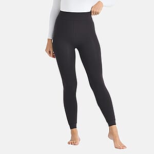 Tamsy Chocolate Fur Lined Thermal Knit Leggings - XLarge