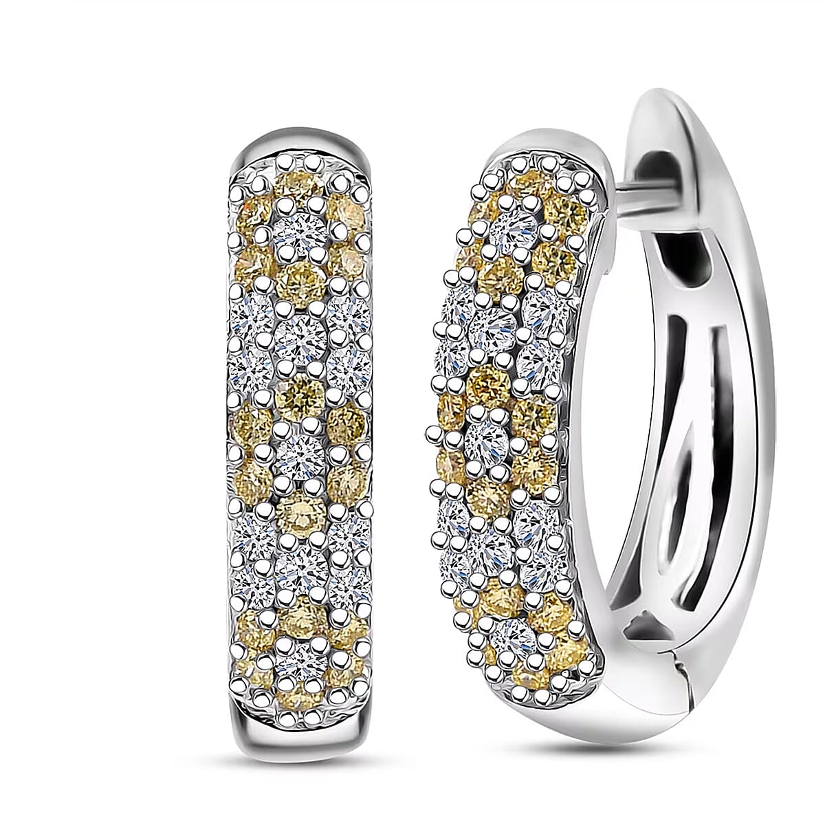 Luxuriant Lab Grown Yellow Diamond (IR) and Lab Grown Diamond VS 0.50 ctw Golden Glow Hoop Earrings in Rhodium Over Sterling Silver image number 0
