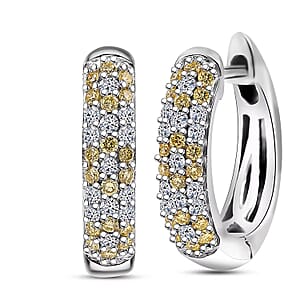 Luxuriant Lab Grown Yellow Diamond (IR) and Lab Grown Diamond VS 0.50 ctw Golden Glow Hoop Earrings in Rhodium Over Sterling Silver