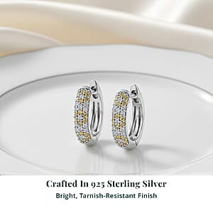 Luxuriant Lab Grown Yellow Diamond (IR) and Lab Grown Diamond VS 0.50 ctw Golden Glow Hoop Earrings in Rhodium Over Sterling Silver