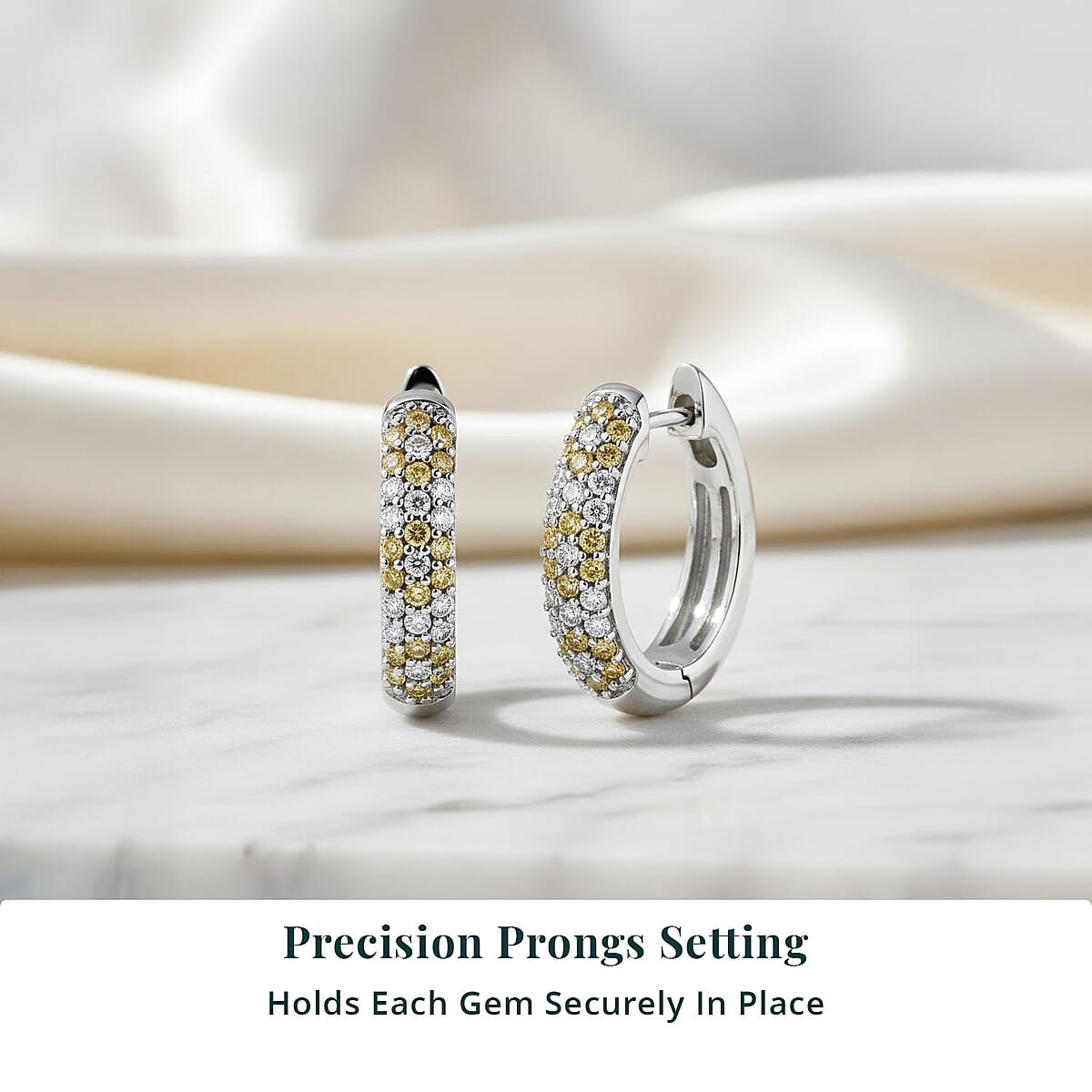 Luxuriant Lab Grown Yellow Diamond (IR) and Lab Grown Diamond VS 0.50 ctw Golden Glow Hoop Earrings in Rhodium Over Sterling Silver image number 4