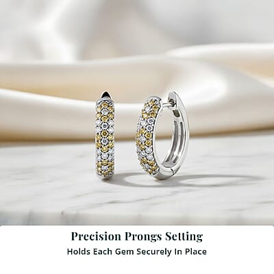 Luxuriant Lab Grown Yellow Diamond (IR) and Lab Grown Diamond VS 0.50 ctw Golden Glow Hoop Earrings in Rhodium Over Sterling Silver