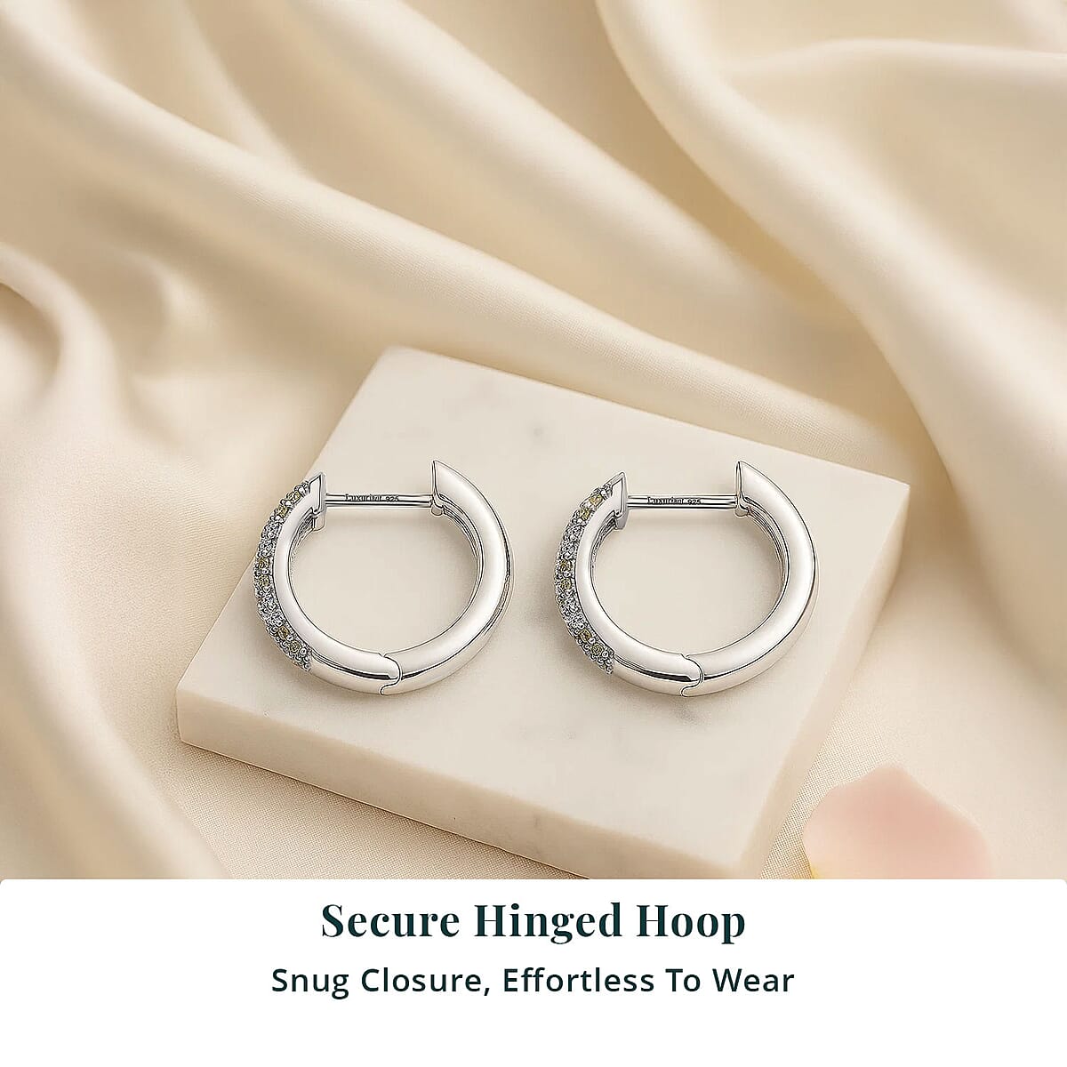 Luxuriant Lab Grown Yellow Diamond (IR) and Lab Grown Diamond VS 0.50 ctw Golden Glow Hoop Earrings in Rhodium Over Sterling Silver image number 5