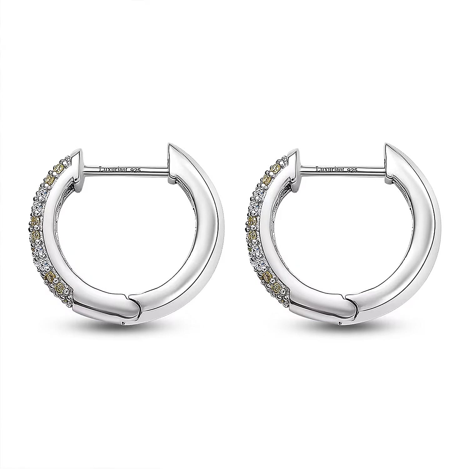 Luxuriant Lab Grown Yellow Diamond (IR) and Lab Grown Diamond VS 0.50 ctw Golden Glow Hoop Earrings in Rhodium Over Sterling Silver