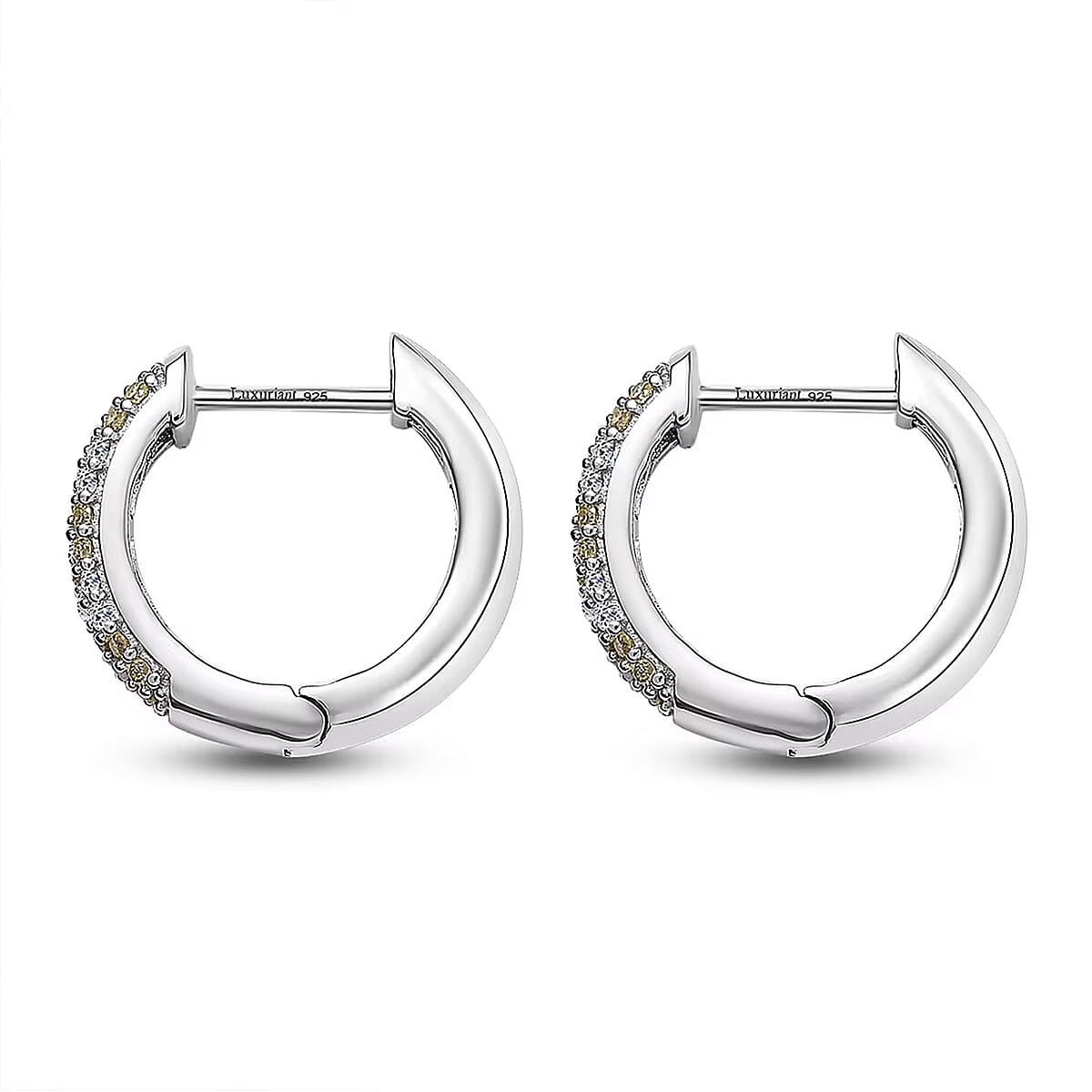 Luxuriant Lab Grown Yellow Diamond (IR) and Lab Grown Diamond VS 0.50 ctw Golden Glow Hoop Earrings in Rhodium Over Sterling Silver image number 7