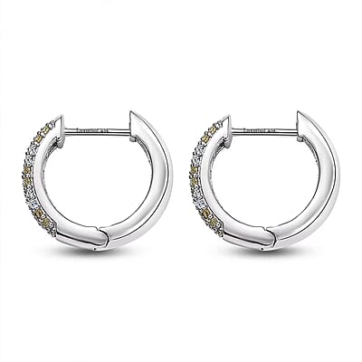 Luxuriant Lab Grown Yellow Diamond (IR) and Lab Grown Diamond VS 0.50 ctw Golden Glow Hoop Earrings in Rhodium Over Sterling Silver