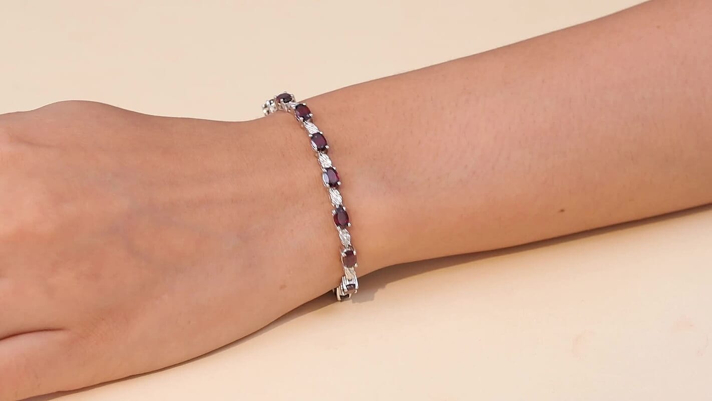 EverTrue Orissa Rhodolite Garnet 10.20 ctw Bracelet in Platinum Bon (7.25 In)