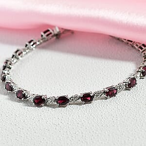 EverTrue Orissa Rhodolite Garnet 10.20 ctw Twilight Leaf Glow Bracelet in Platinum B (7.25 In) 