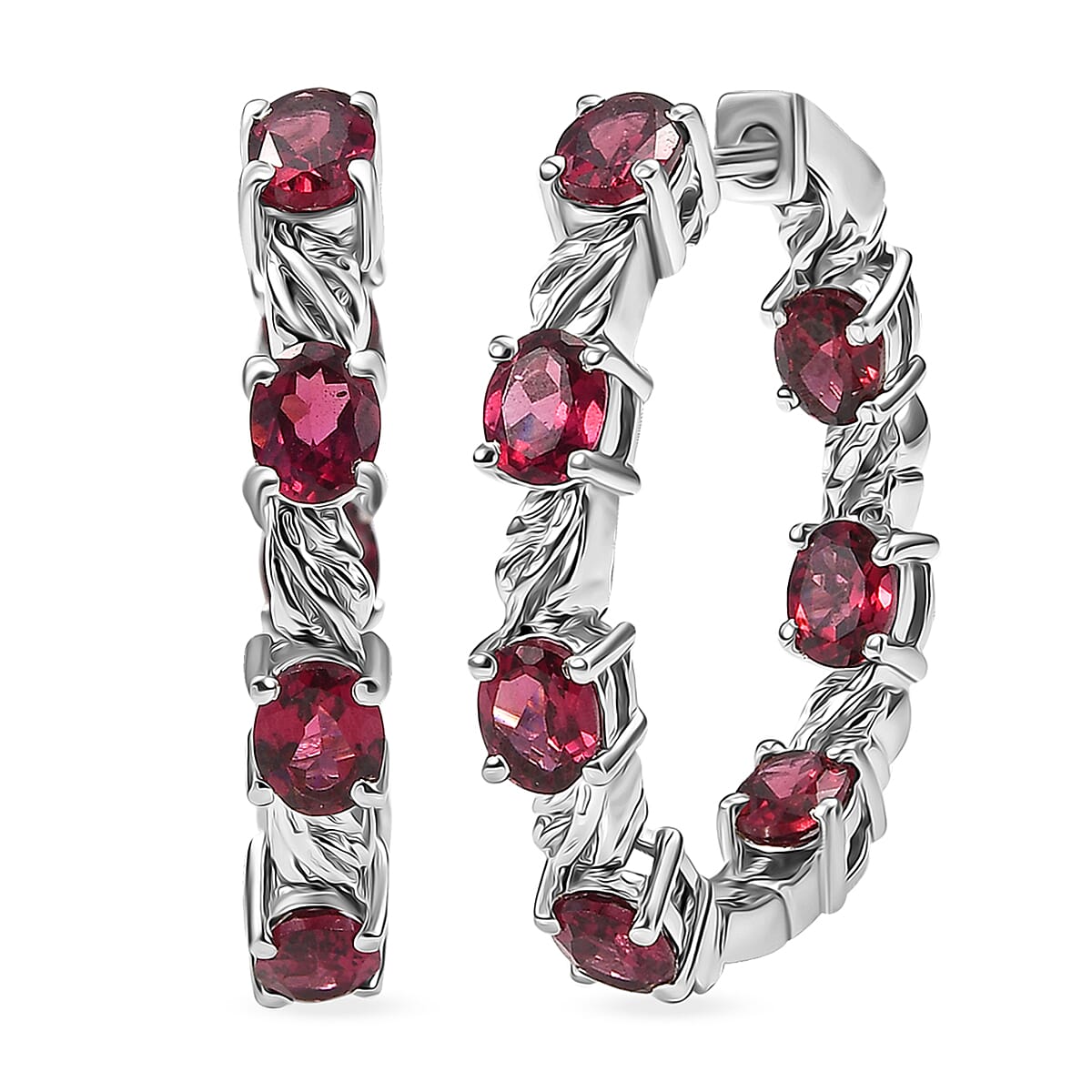 EverTrue Orissa Rhodolite Garnet 6.50 ctw Hoop Earrings in Platinum Bond image number 0