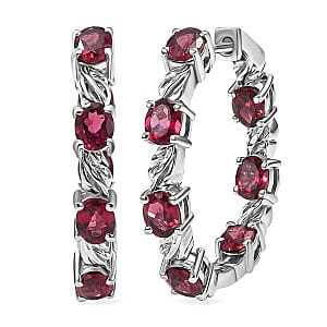 EverTrue Orissa Rhodolite Garnet 6.50 ctw Hoop Earrings in Platinum Bond