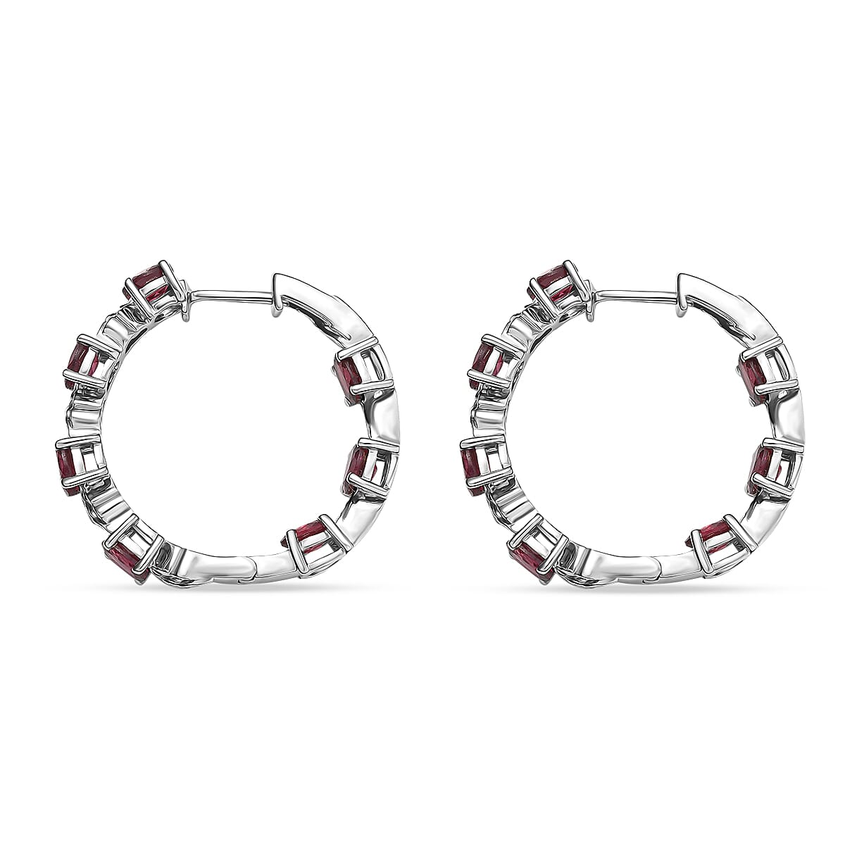 EverTrue Orissa Rhodolite Garnet 6.50 ctw Twilight Leaf Glow Hoop Earrings in Platinum Bond
