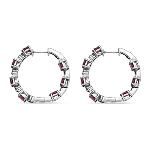 EverTrue Orissa Rhodolite Garnet 6.50 ctw Twilight Leaf Glow Hoop Earrings in Platinum Bond
