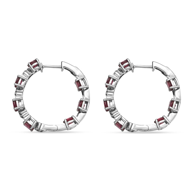 EverTrue Orissa Rhodolite Garnet 6.50 ctw Twilight Leaf Glow Hoop Earrings in Platinum Bond