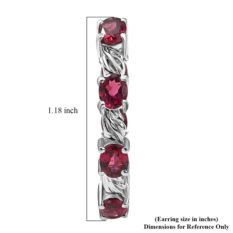 EverTrue Orissa Rhodolite Garnet 6.50 ctw Twilight Leaf Glow Hoop Earrings in Platinum Bond